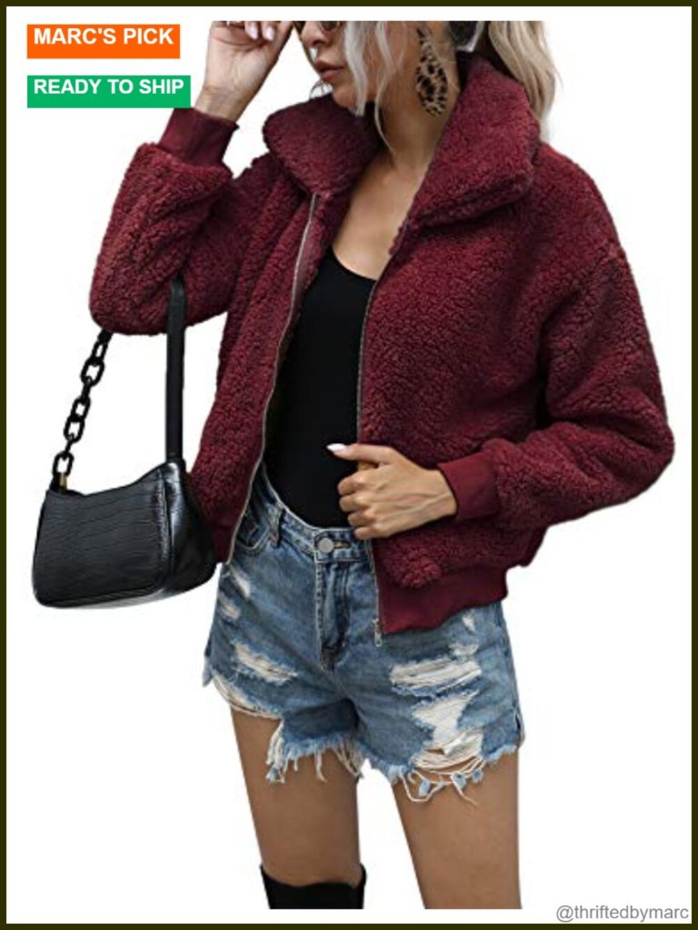 Women's Short Faux Fur Coat Zip-Up Winter Jacket Fleece